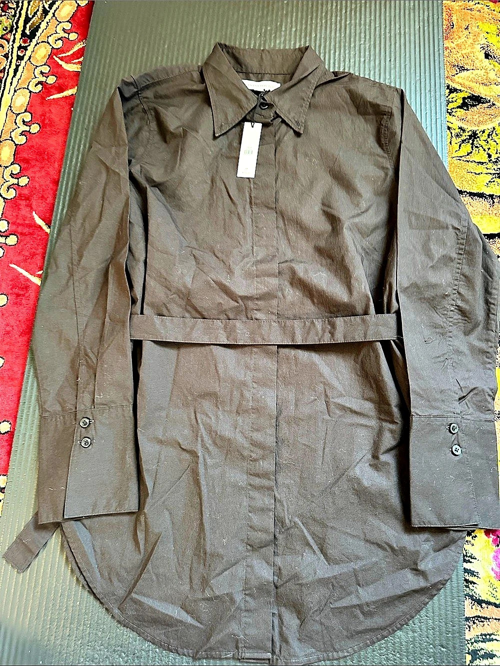 Banana Republic Cotton Poplin Belted Tunic Shirt Brown Medium